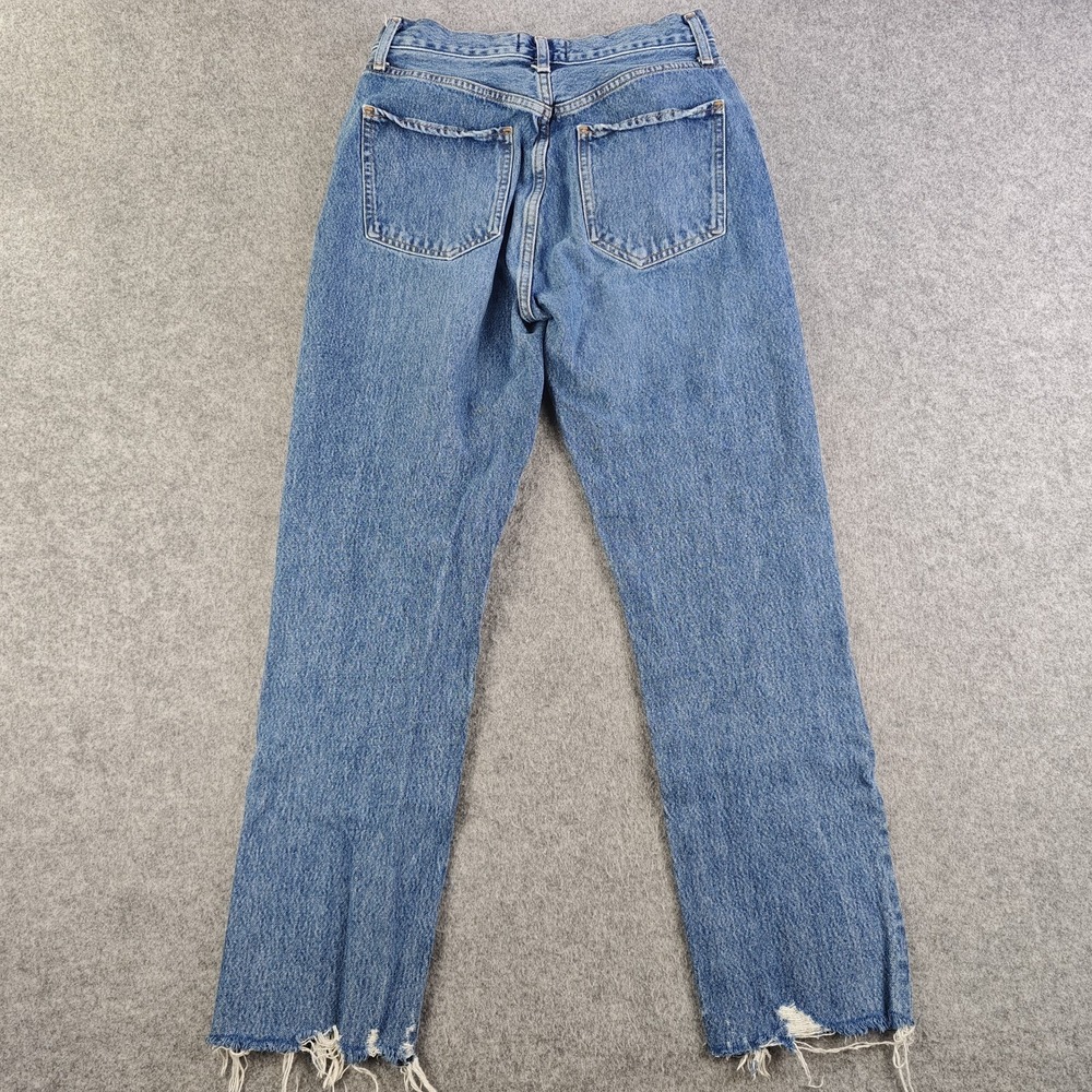 Agolde Riley High Rise Straight Crop Jeans Women's 24 Blue Distressed Frayed Hem - Picture 8 of 9